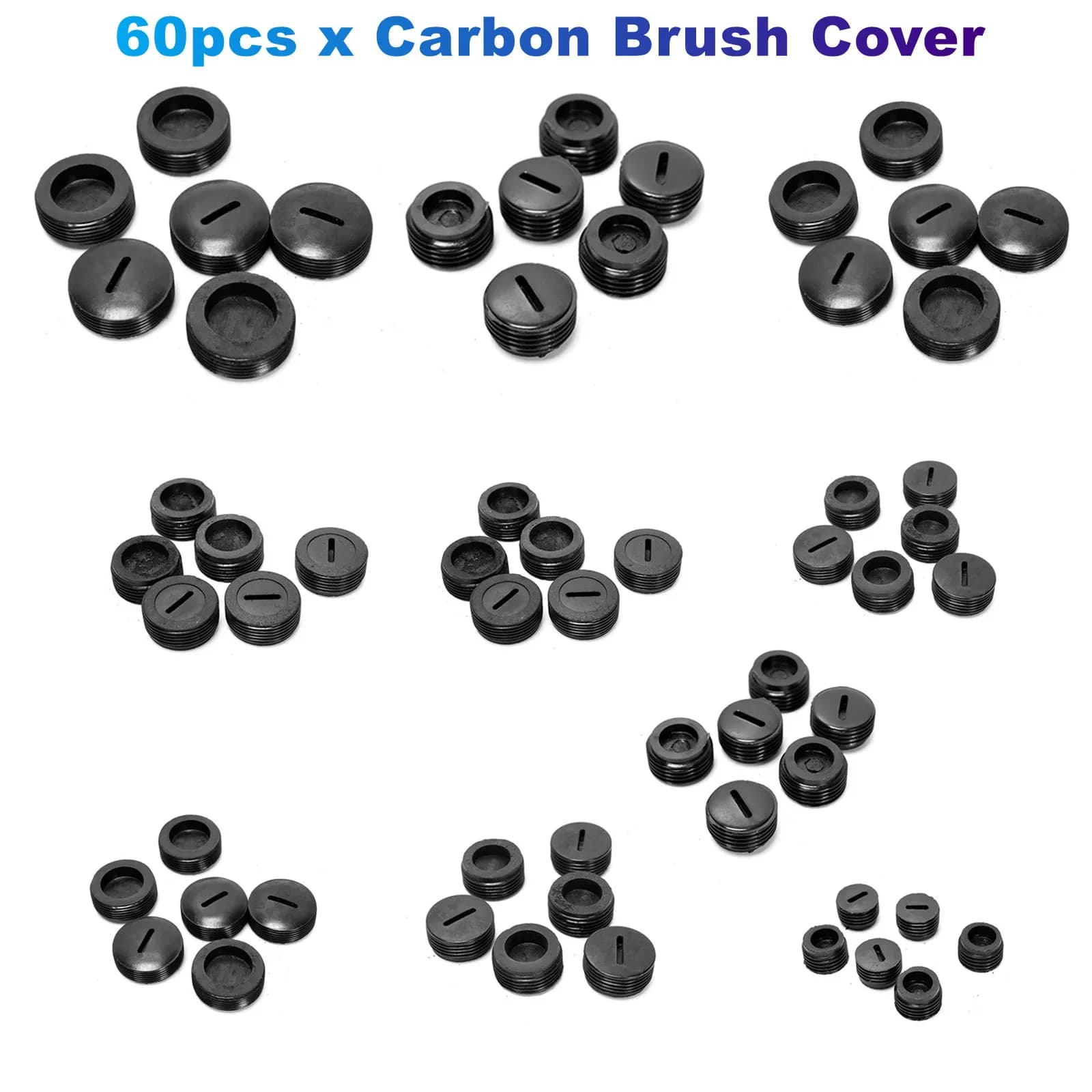 60 Pz/lotto Universale Spazzola di Carbone Copertura In Plastica Filettatura Esterna Diametro 9.8mm-19.8mm Caps Set per Parti di Utensili Elettrici