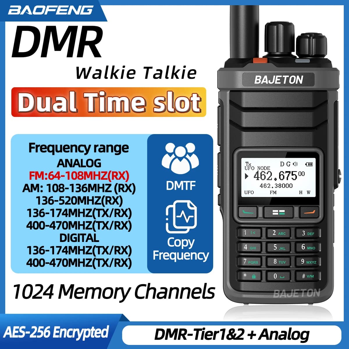 BAJETON DM-5000 DMR Radio digitale Crittografia AES-256 Dual Mode Dual Time Slot Walkie-talkie analogico digitale SMS NOAA Ham Radio