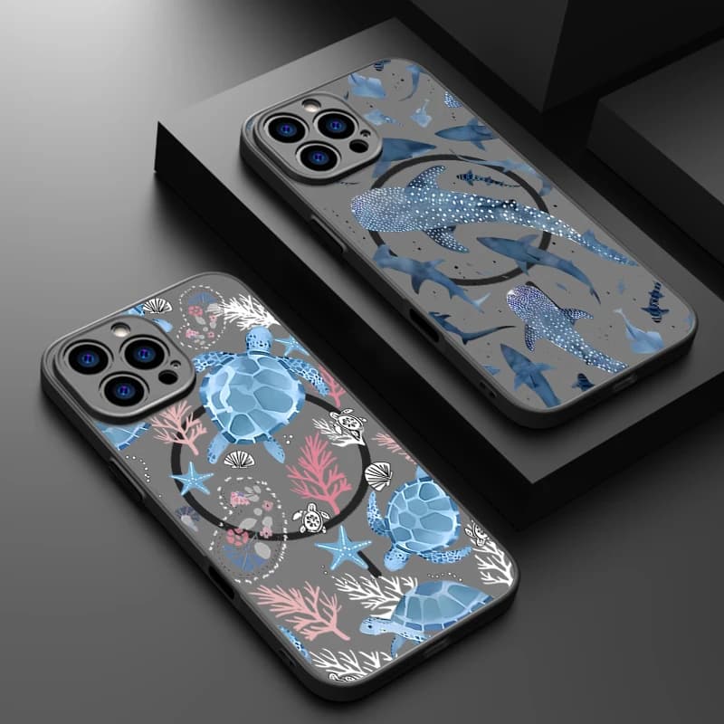 Phone Case with Marine Whale Turtles for iPhone Air 17 16 Pro Max for iPhone 16e 15 14 13 Pro Magnetic for Magsafe Wireless Charging Cover
