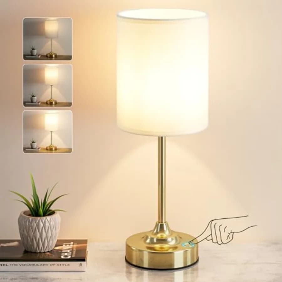 Lampada da Tavolo Wireless con Controllo Touch, Ricaricabile USB-C con Dimmerazione Graduale, Lampada da Comodino Vintage a Batteria da 4000mAh per