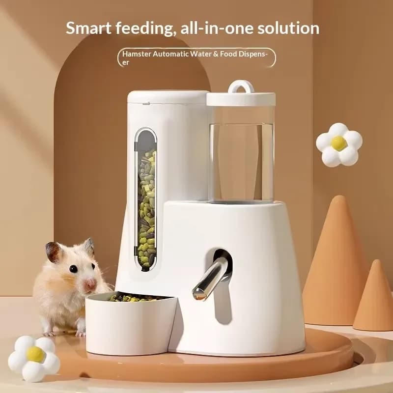 for Hamster Automatic 2-in-1 Water Bottle and Food Bowl Dispenser with Anti-Tipping Design Plastic Material for Small Pets