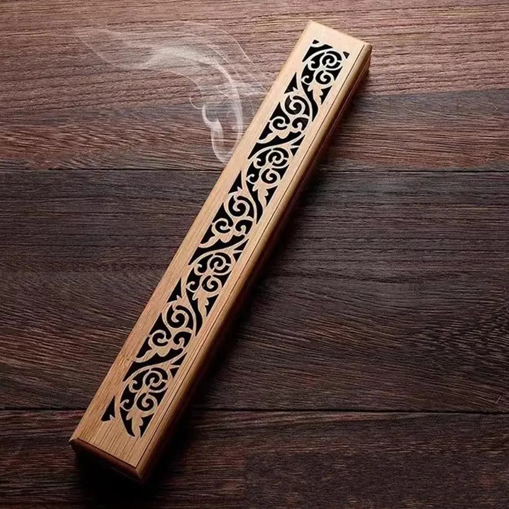 1pc Natural Bamboo Incense Burner With Laying Plate - Aromatherapy Wooden Box For Incense Storage And Burning