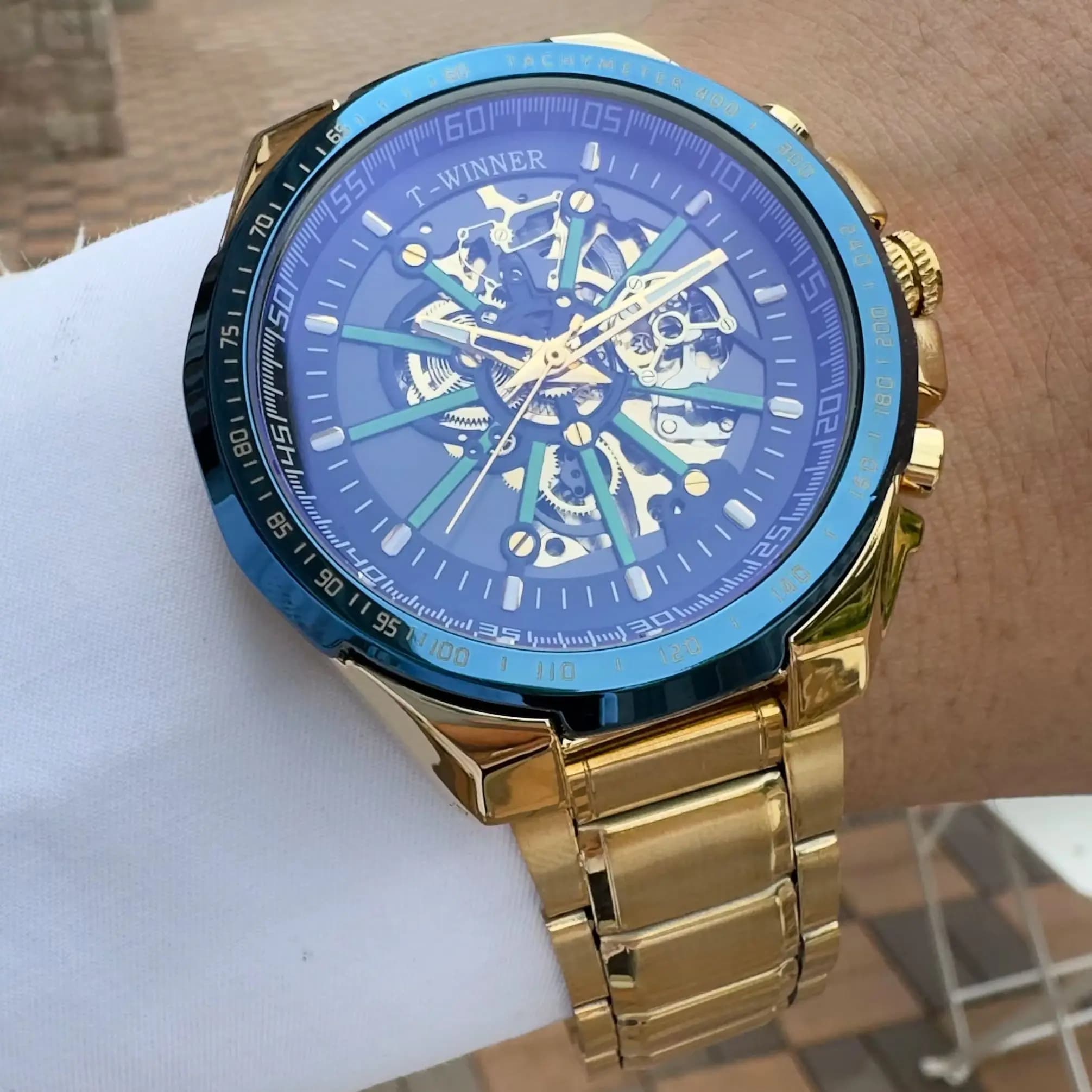 WINNER Fashion Mechanical Watch for Men Luminous Hands Sports Skeleton Automatic Watches Stainless Steel Strap Mens Wristwatches