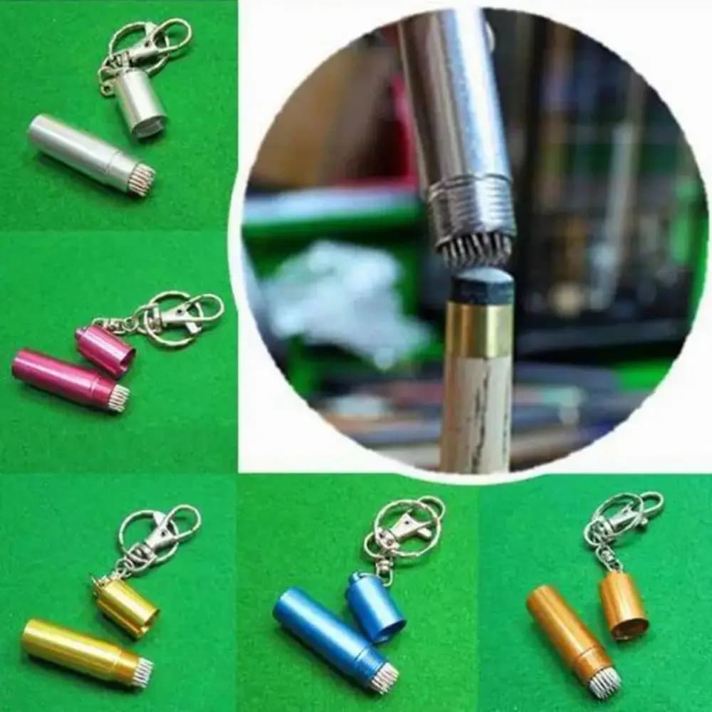 Strumento di riparazione portatile Cue Tip Shaper Riparazione efficace Snooker Pool Cue Tip Corrector Portachiavi Metallo Stecca da biliardo Ago