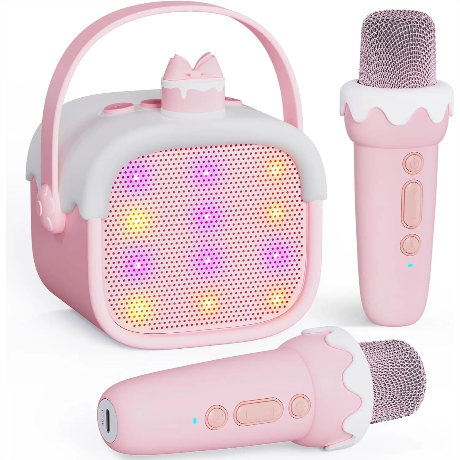 Macchina per Karaoke per Bambini con 2 Microfoni Wireless - Altoparlante Bluetooth Portatile con Luci LED e Modificatore di Voce, Giocattolo Divertente per Tutte le Età