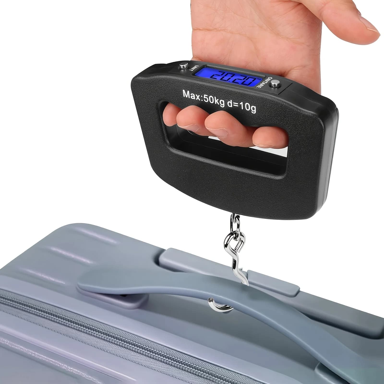 Bilancia Digitale Portatile 50kg/110lb con Precisione 0.1g, Display LCD Retroilluminato, Strumento di Pesatura per Bagagli e Auto