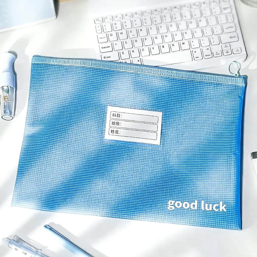 Multi-functional Mesh A4 File Bag Soft Foldable Large Capacity File Folder with Label Pocket Document Pouch School Office