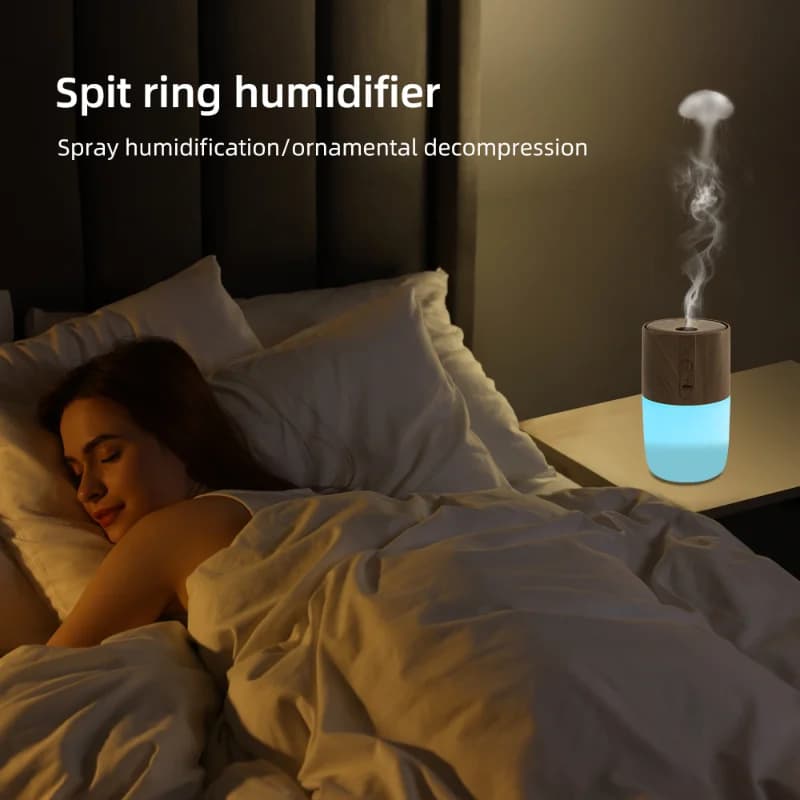 Diffusore di aromaterapia ad ultrasuoni con venature del legno da 300 ml con luci LED a 7 colori, umidificatore e purificatore d'aria per casa, ufficio, auto