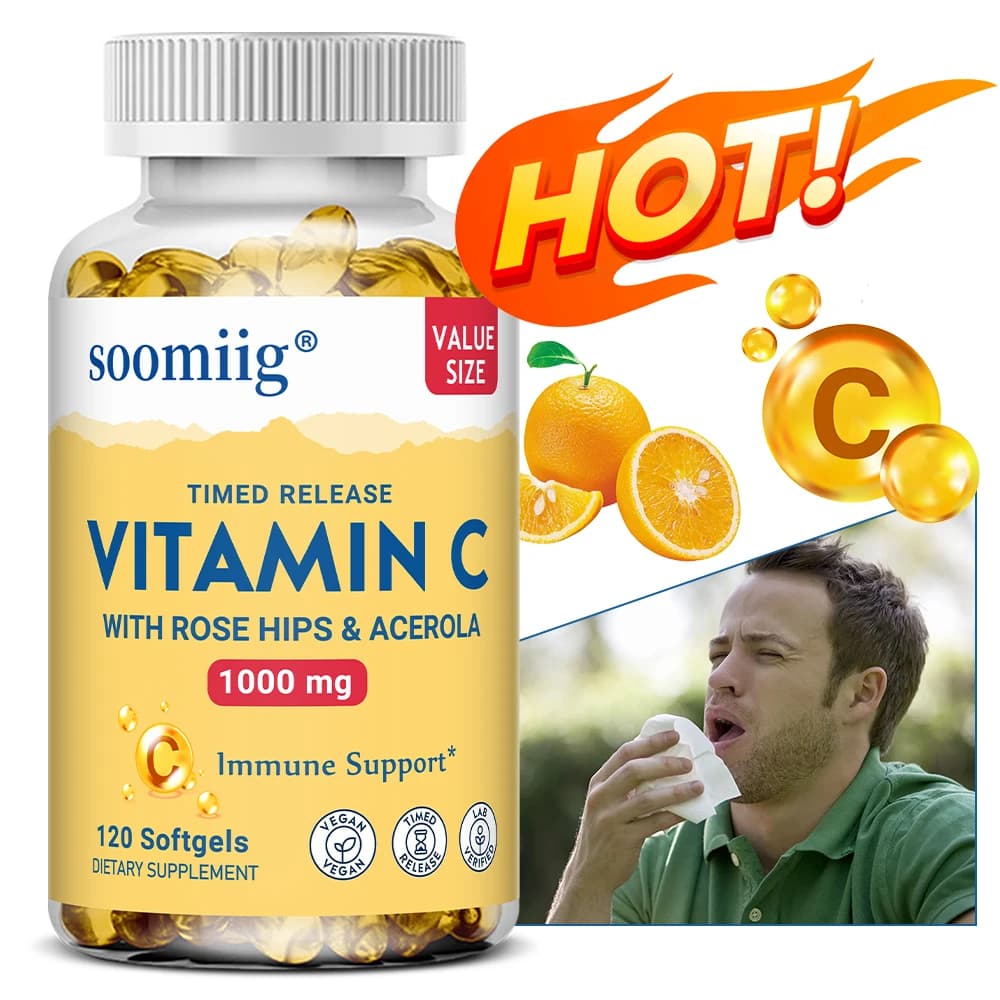 1000 mg vitamin C capsules: immune system and collagen enhancer, helps skin, nail and hair health, antioxidant supplements