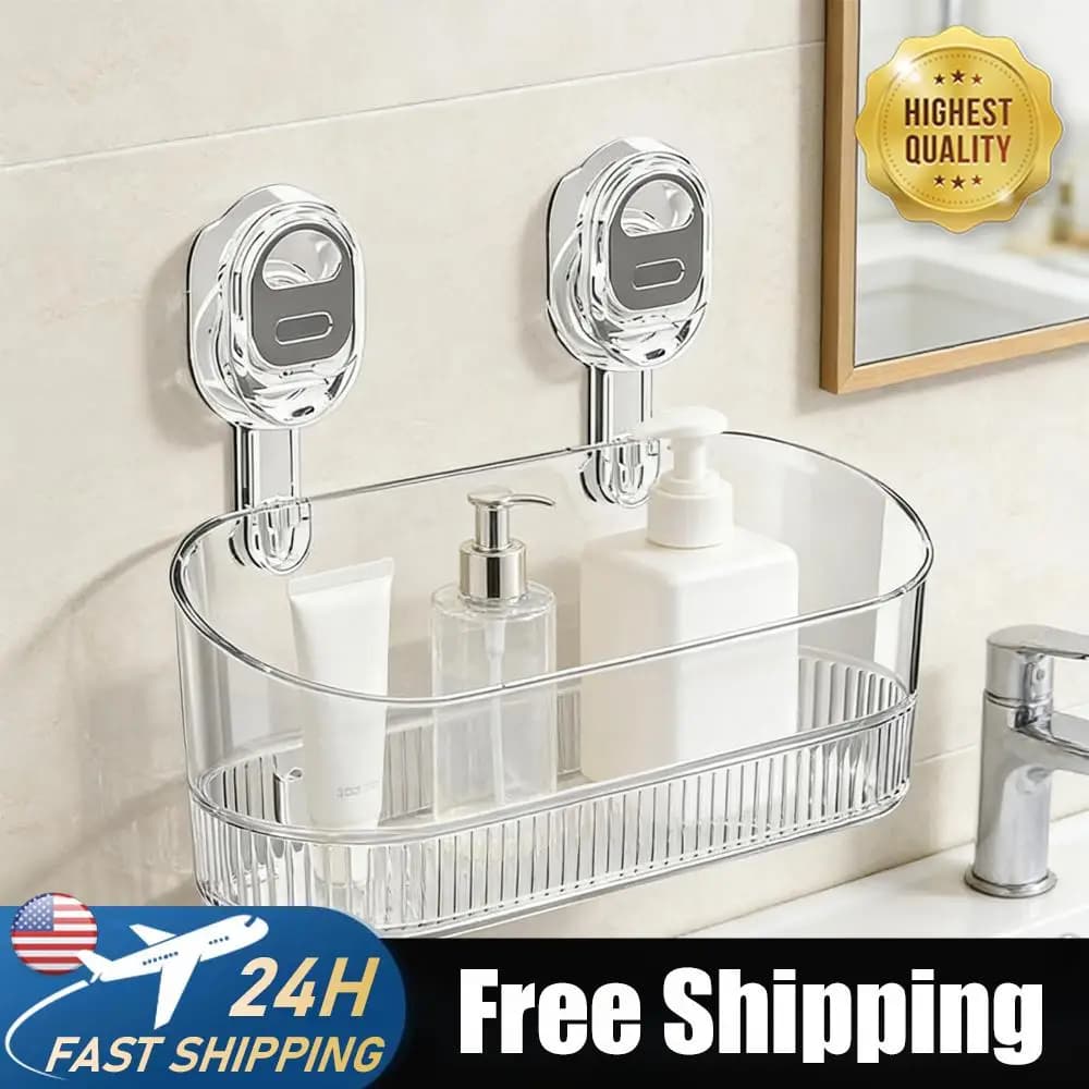 Mensola Multifunzionale a Ventosa Senza Foratura, Organizzatore Riutilizzabile da Parete, Cesto Sospeso Trasparente per Casa e Bagno