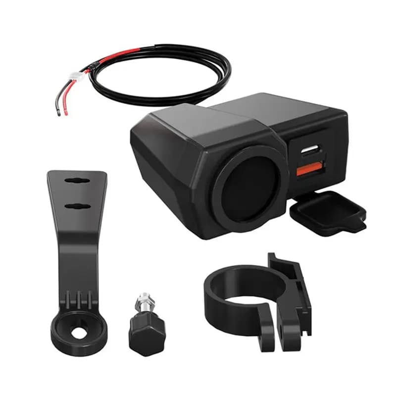 USB Adapter for Motorcycle with Handlebar and Mirror, Waterproof, Quick Charging, Digital Voltmeter and Thermometer