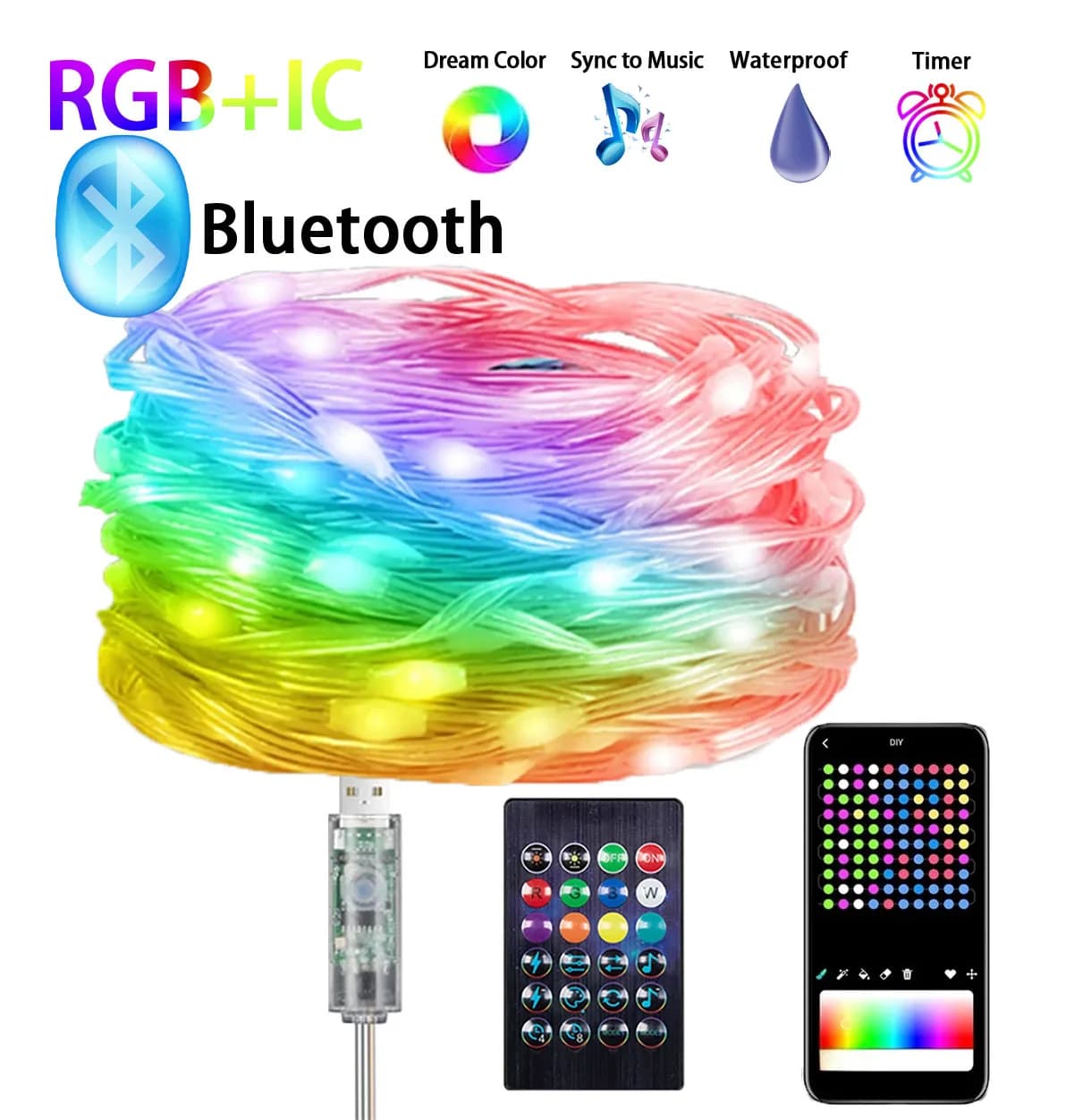 Luci LED per Campeggio all'Aperto, Stringhe Luminose USB 5V RGB IC con Colori Sognanti WS2812B, Ideali per Feste e Decorazioni da Campeggio