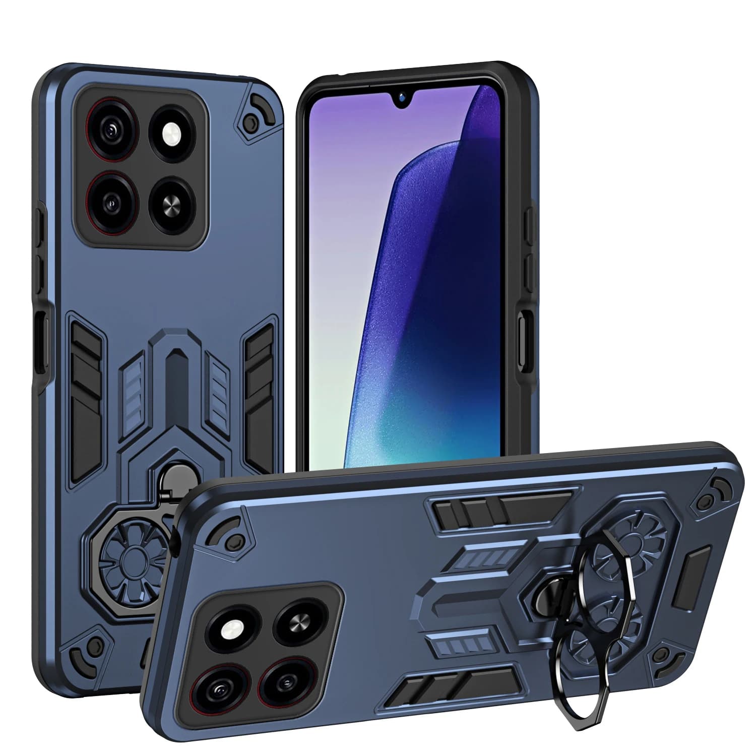 Heavy Duty Rugged Anti Drop Anti Scratch Phone Case For ZTE Blade A35 360° Rotation 180° Opening Ring Metal Kickstand Back Cover