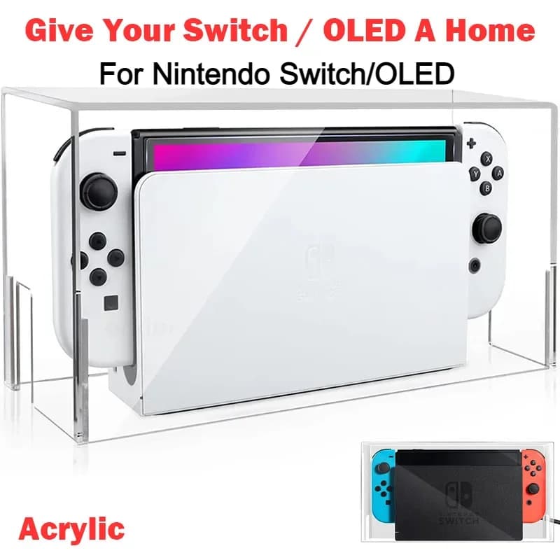 Custodia protettiva trasparente per custodia antipolvere per host per scatola di visualizzazione per Nintendo Switch/console di gioco OLED Custodia protettiva per dock Coperture rigide in acrilico