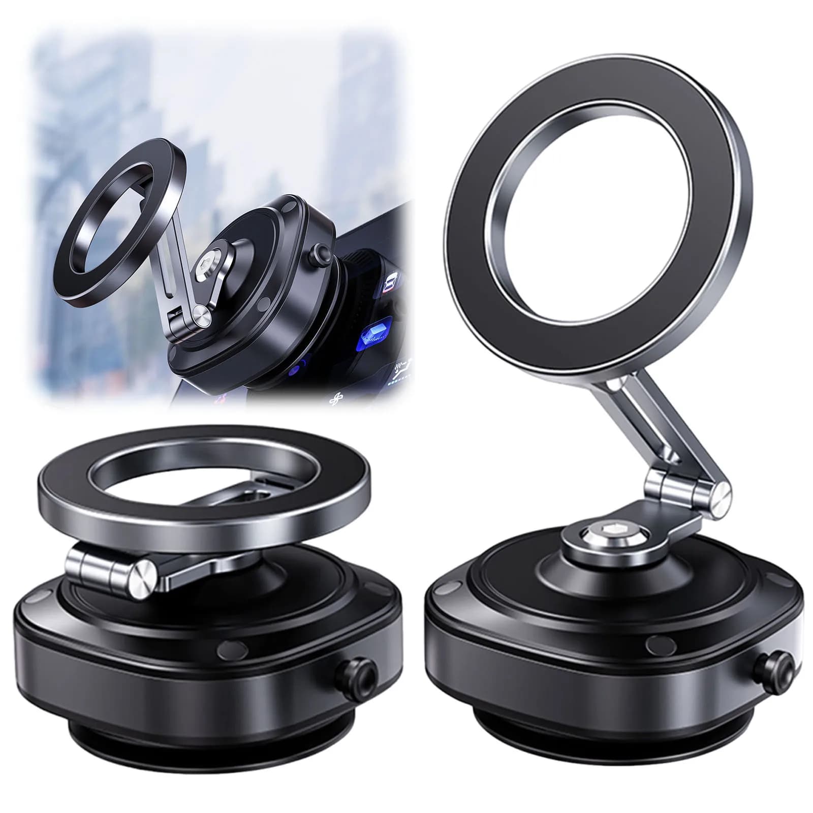 Porta cellulare magnetico elettrico per auto 360 ° Supporto per telefono sottovuoto ruotabile compatibile con iPhone Android e tutti gli smartphone