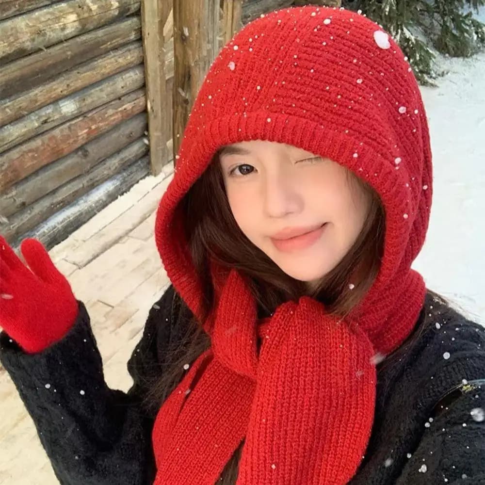 Berretti lavorati a maglia Berretto per donna Inverno caldo integrato Cappello con cappuccio Collo Colletto Sciarpa Berretto da sci Cappelli freddi Passamontagna Berretti Cofano