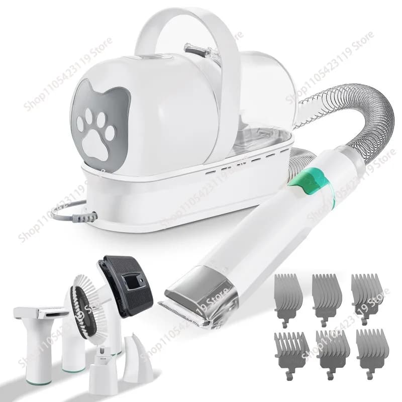 Kit Aspirapolvere per Toelettatura Cani 7-in-1 con Tosatrice e Lima per Unghie, Strumento per Taglio e Pettinatura del Pelo, Prodotti per la Toelettatura degli Animali a Basso Rumore