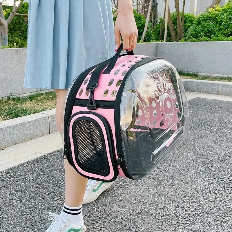 Borsa a tracolla portatile trasparente per trasportino per gatti per animali domestici traspirante cucciolo gattino trasporto all'aperto gabbia da viaggio borsa a capsula forniture per animali domestici