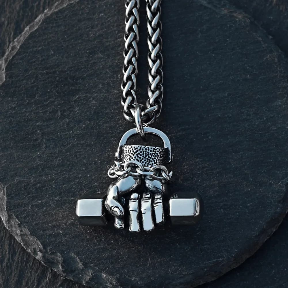 Punk Hip Hop Punch Necklace with Handlebars Fashion Cool Nightclub Hippie Stainless Steel 316L Man Chain Necklace Jewelry Gift