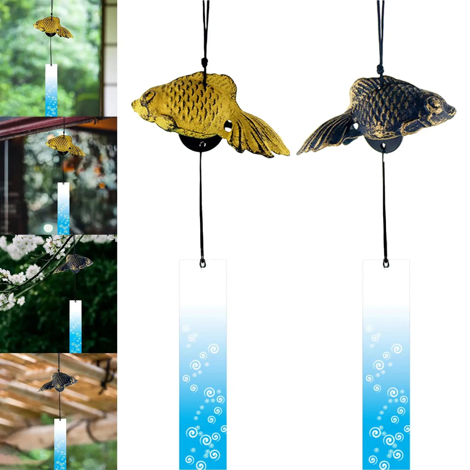 Japanese Wind Chime,Small Wind Chime, Goldfish, Bless Garden Wind Chime Cast Iron Wind Chime for Outside Outdoor Indoor Room