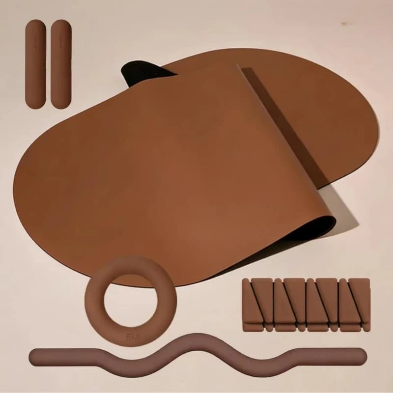 Accessories Pilates Brown: Silicone Cable Weights, Weight Lifting Bar, Yoga Mat for Female Fitness
