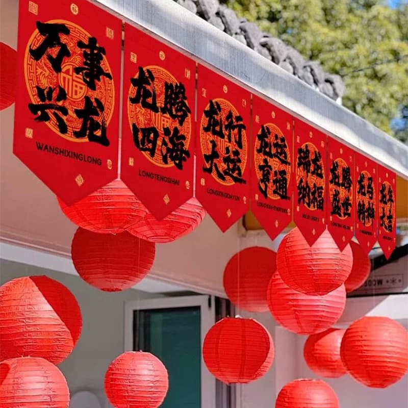 Festival di Primavera Cinese Stendardo Rosso Anno del Drago Capodanno Decor Tenda Corta Divisorio Ristorante Decorazione Porta Testa Tenda