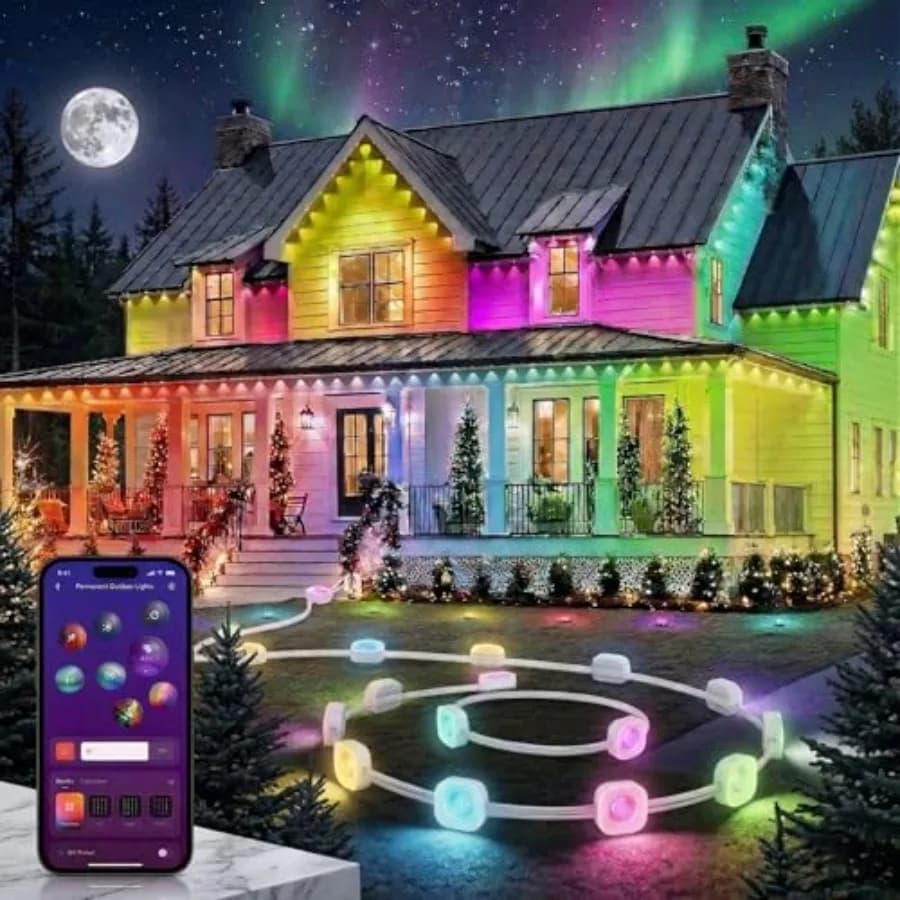 Permanent Outdoor Lights, 150FT RGB LED String Lights with 16 Million Colors and Music Sync, Outside Lights for House with App