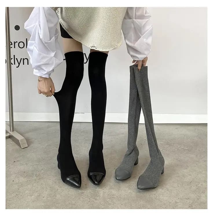 Spring New Knitted Long Tube Boots Women's Elastic Thick Heel Sock Boots Trendy Autumn Winter Pointed Toe Women's Boots