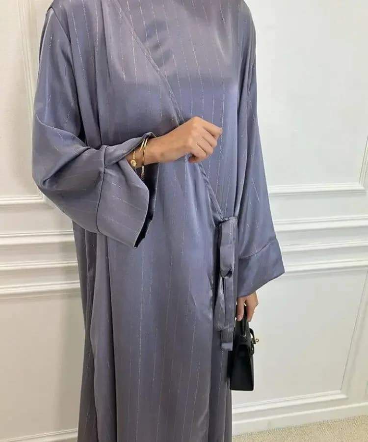 Djellaba Eid in Raso per Donne Musulmane, Abito Lungo con Lacci, Abbigliamento Modesto per Ramadan, Caftano Turco, Abaya di Dubai, Veste Araba, Jalabiya