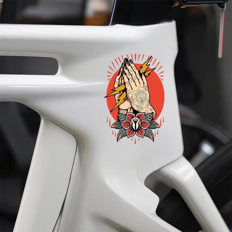 2PCS/4PCS Praying Hands Tattoo Flower Lightning Waterproof Vinyl Stickers For Car Moto Helmet Laptop Bike Decal