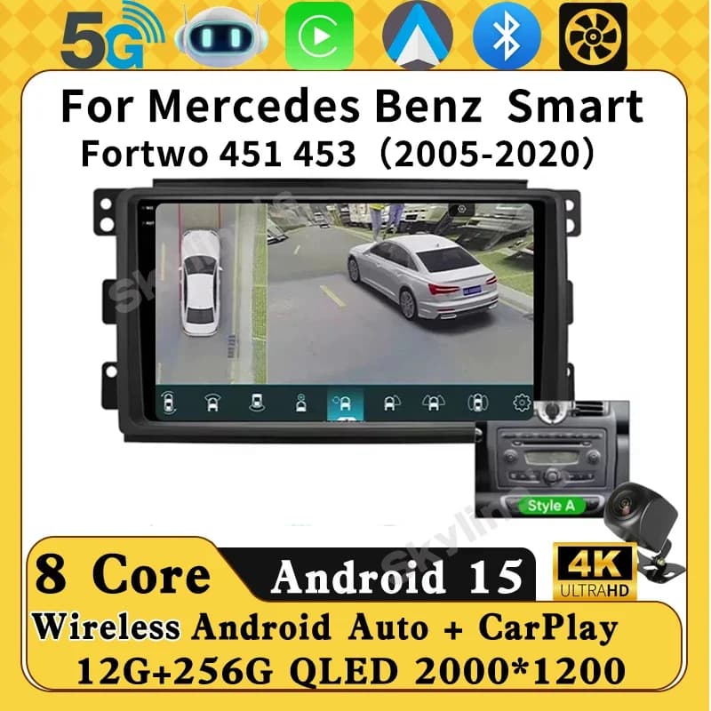 Autoradio Android 14 Per Mercedes Benz Smart Fortwo 451 453 2005 - 2020 Wireless Carplay Android Auto Lettore Multimediale wifi 4g