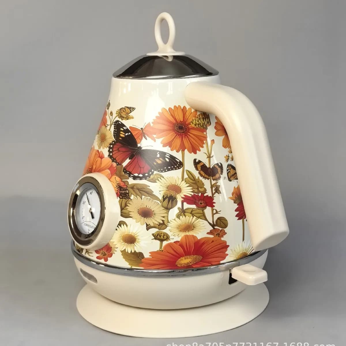 1.7L Retro Decalcomanie fatte a mano Bollitore elettrico Acqua bollente con termometro Spegnimento automatico Teiera in acciaio inossidabile 304 1850W