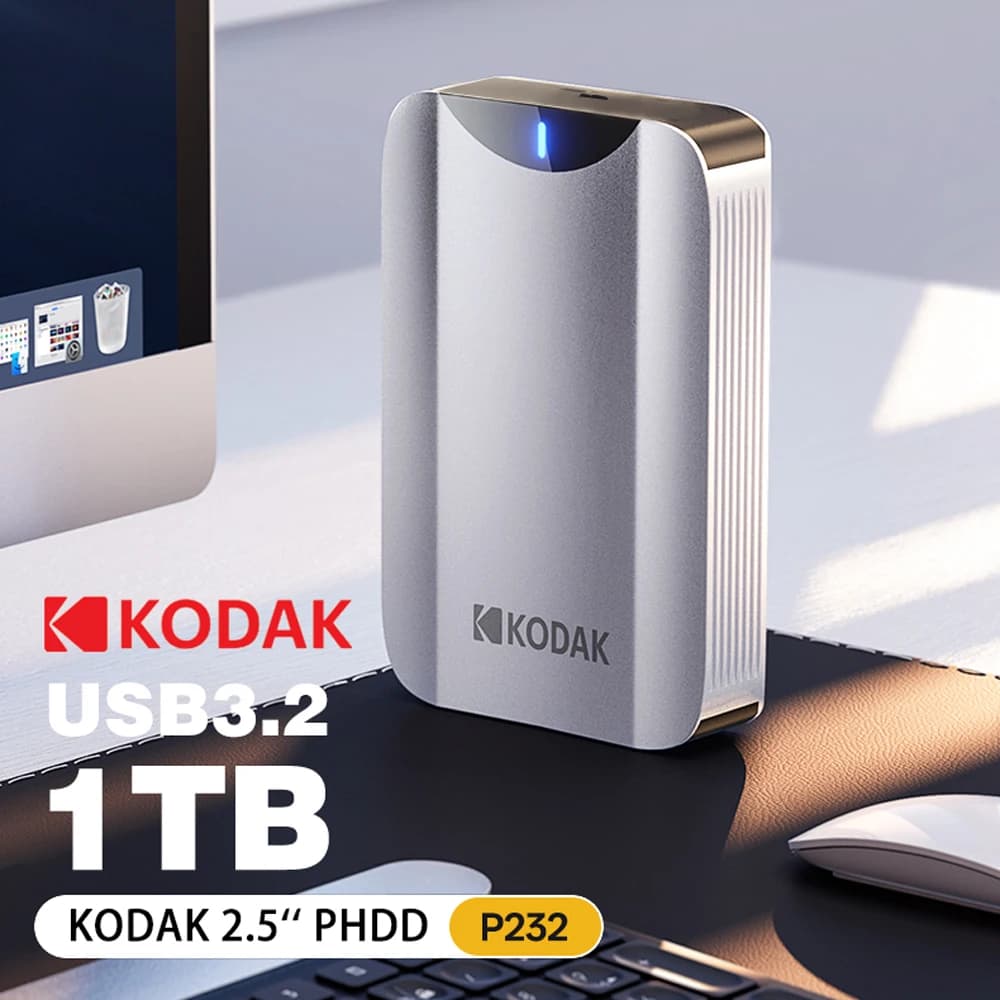 Kodak Disco rigido portatile P232 1TB USB 3.2 PHDD Fino a 100M/s Disco rigido esterno da 2,5'' Perfetto per PS4/PS5 Xbox Mac PC