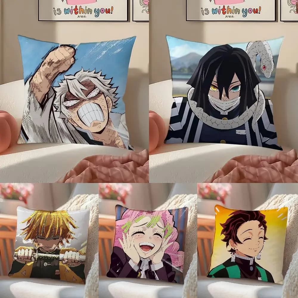 Demon Slayer Entertainment District Arc Plush Pillow Cover Copricuscino in morbido peluche corto per divano, camera da letto, decorazioni per la casa, regalo