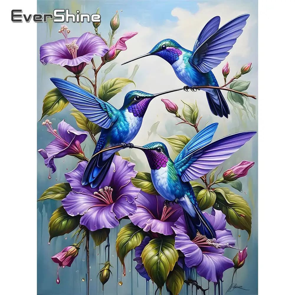 Evershine Full Square Round Diamond Mosaic Bird Animal DIY Acrylic Craft Supplies Flower Diamond Painting Hummingbird Child Gift