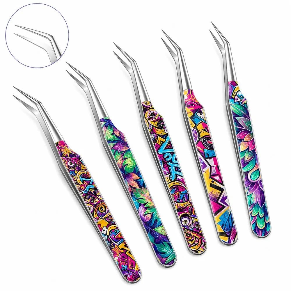 Metal Curved Stickers Tweezers High Precision Cartoon False Eyelash Tweezers Anti-static Eyelash Curler Miniature Scene Stickers