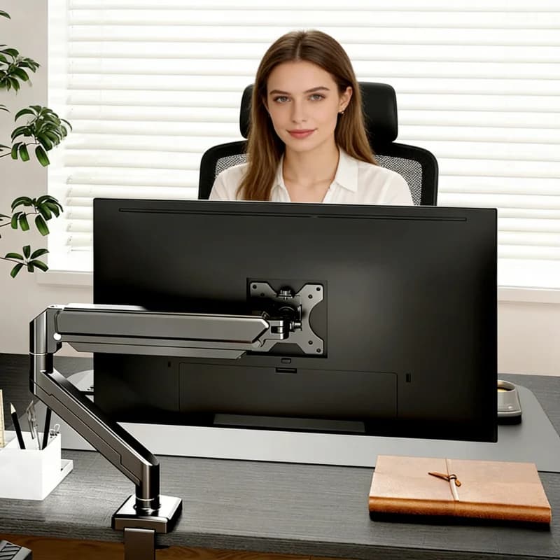 Supporto per monitor singolo per schermi da 13″–32″, braccio per monitor regolabile in altezza con morsetto a C e base con passacavo, supporto per monitor per ufficio domestico