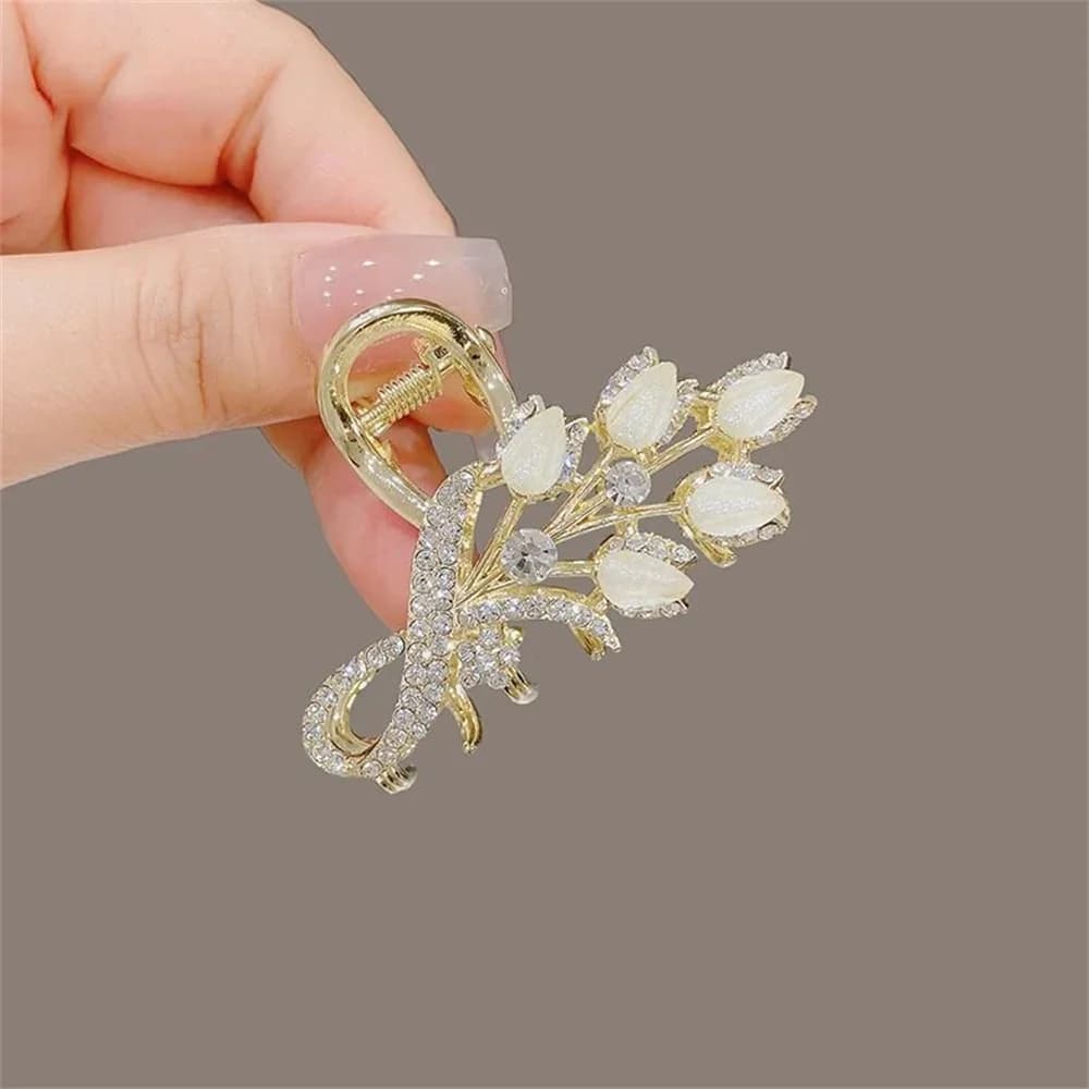 Fermaglio per capelli con strass a forma di fiore per donna, grazioso e dolce, accessorio per capelli elegante e alla moda per ragazze, raffinato accessorio per capelli.