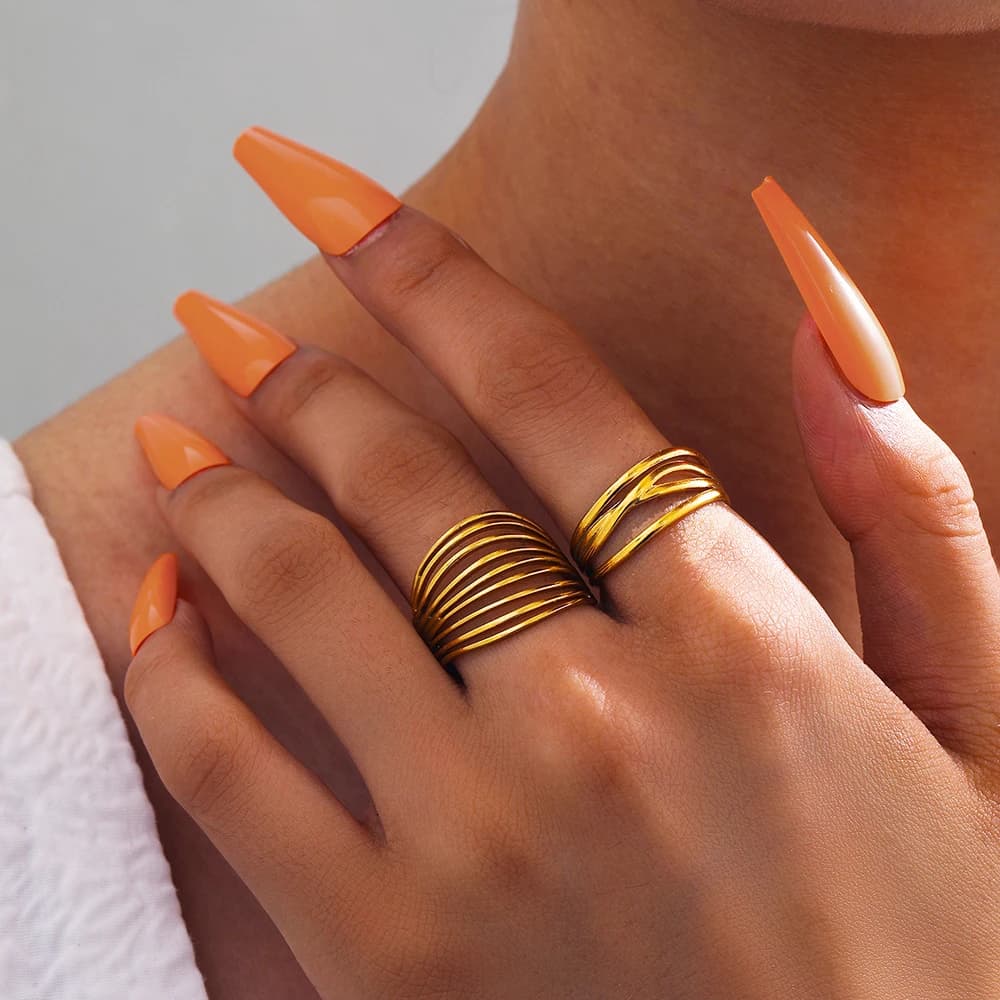 DOTIFI Anello di apertura della linea in acciaio inossidabile Moda femminile Anello personalizzato esagerato Regali di gioielli per dita di lusso leggeri di moda