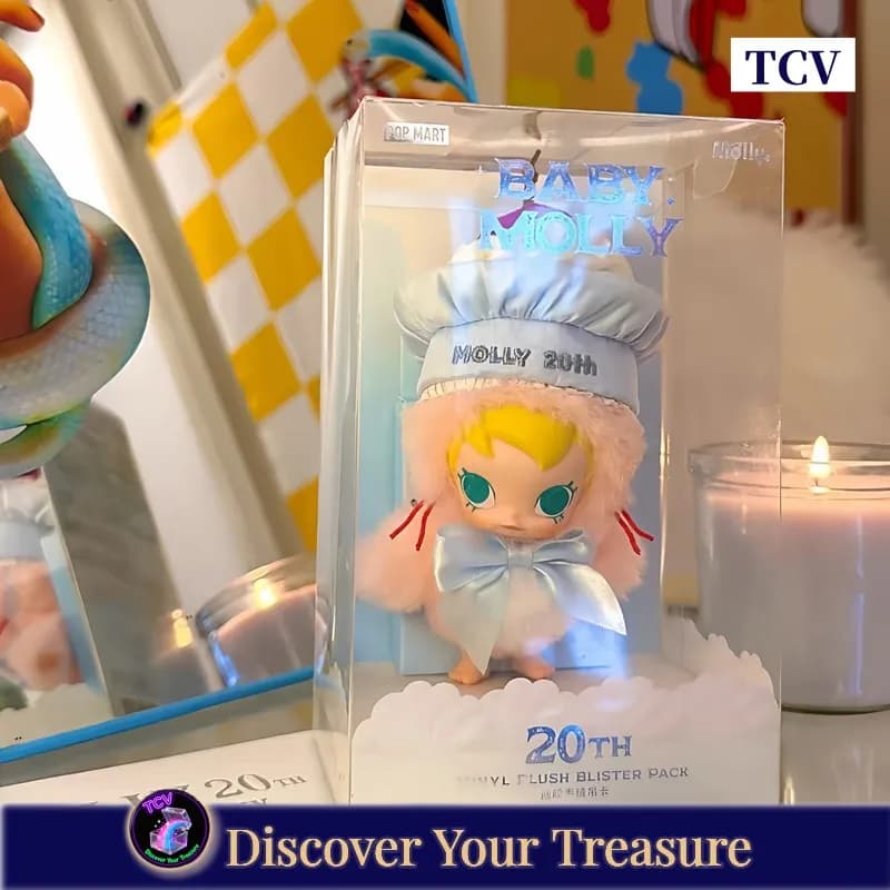 Tcv Popmart Baby Molly 20° Anniversario Edizione Limitata Bambola di Peluche in Vinile con Cartellino, Ornamento da Collezione di Tendenza, Regalo di Compleanno
