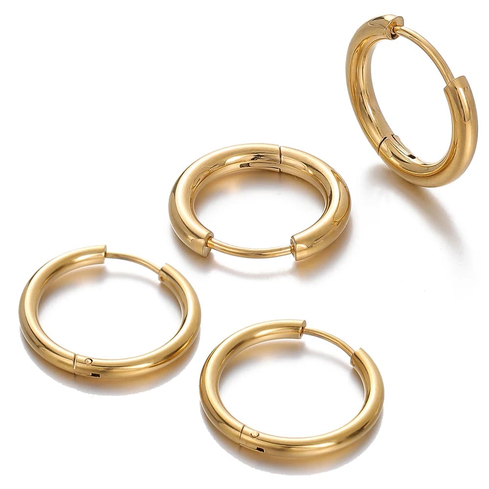 2 pezzi di orecchini a cerchio in acciaio inossidabile da 8/10/12/14/16/18 mm, colore oro, piccoli orecchini rotondi per donna e uomo, accessori per la creazione di gioielli.