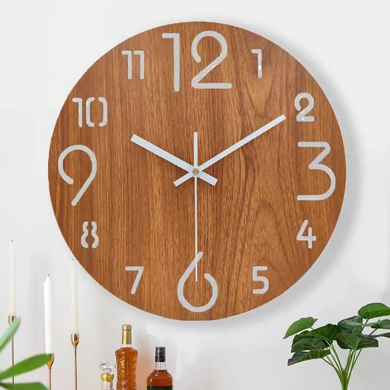 Wooden creative wall clock, wooden table, silent watch, simple decorative clock for living room
