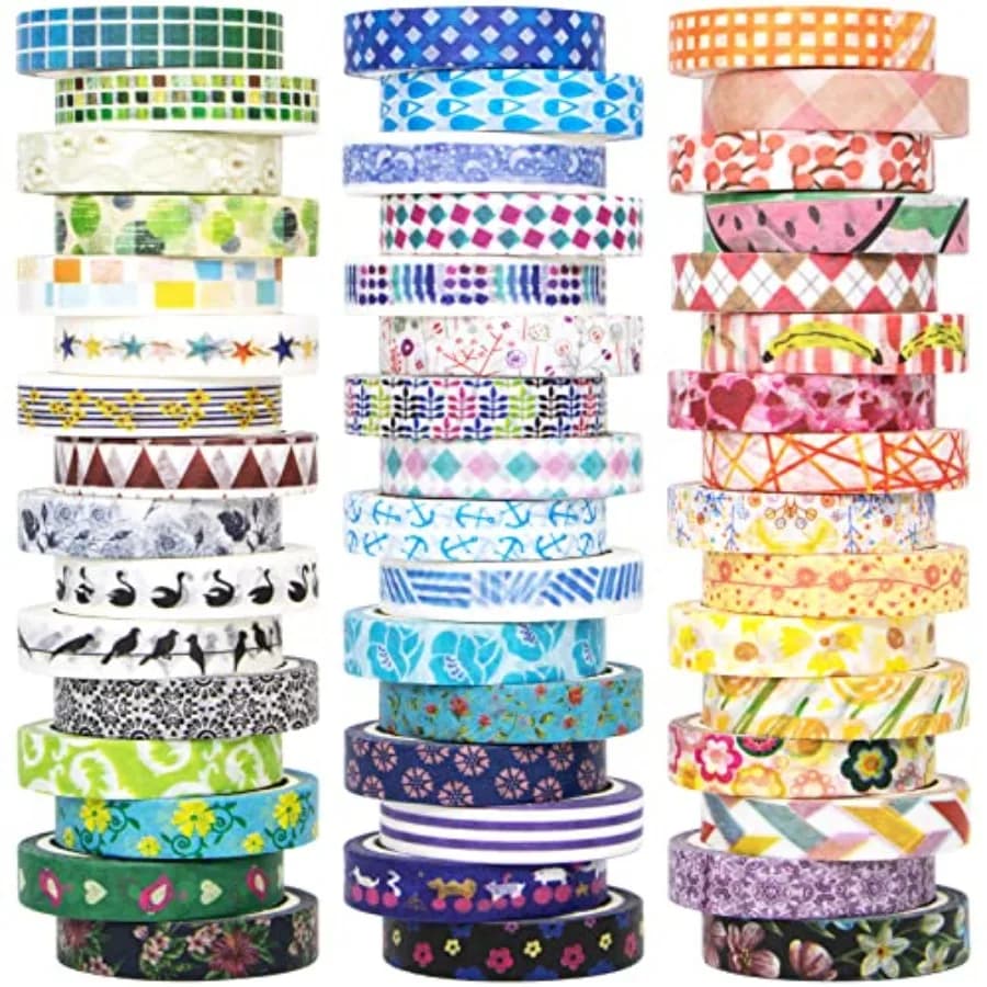 48 Rolls Washi Tape Set - 8mm Wide Decorative Masking Tape, Colorful Flower Style Design for DIY Craft Scrapbooking Gift Wrappi