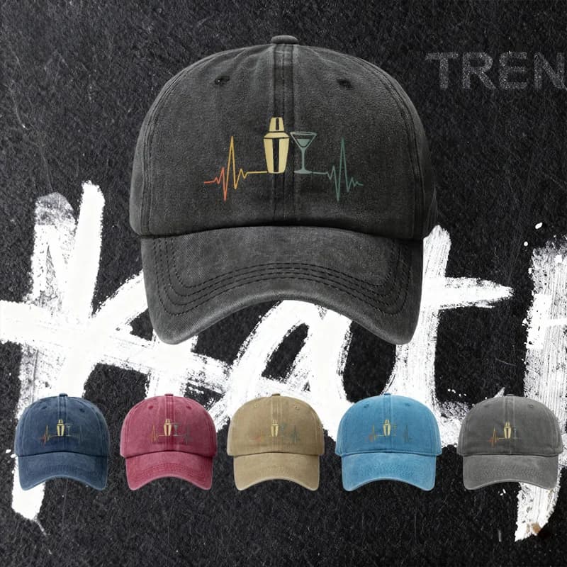 1pc, ECG Cocktail Shaker Martini Glass Print Baseball Cap, Lightweight Printed Women's Hat, Bartender Trendy Men's Hat, Ideal Gi