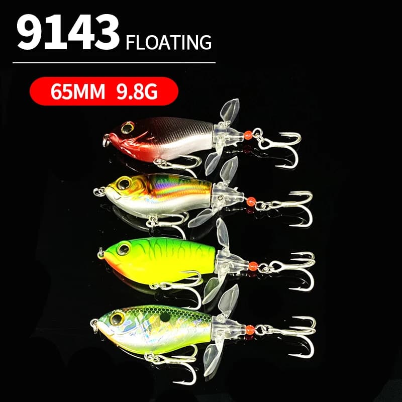 65mm 9.8g Matita Esche da pesca Topwater Spin Esca dura artificiale Whopper Plopper Coda rotante per Bass Pike Forniture per la pesca