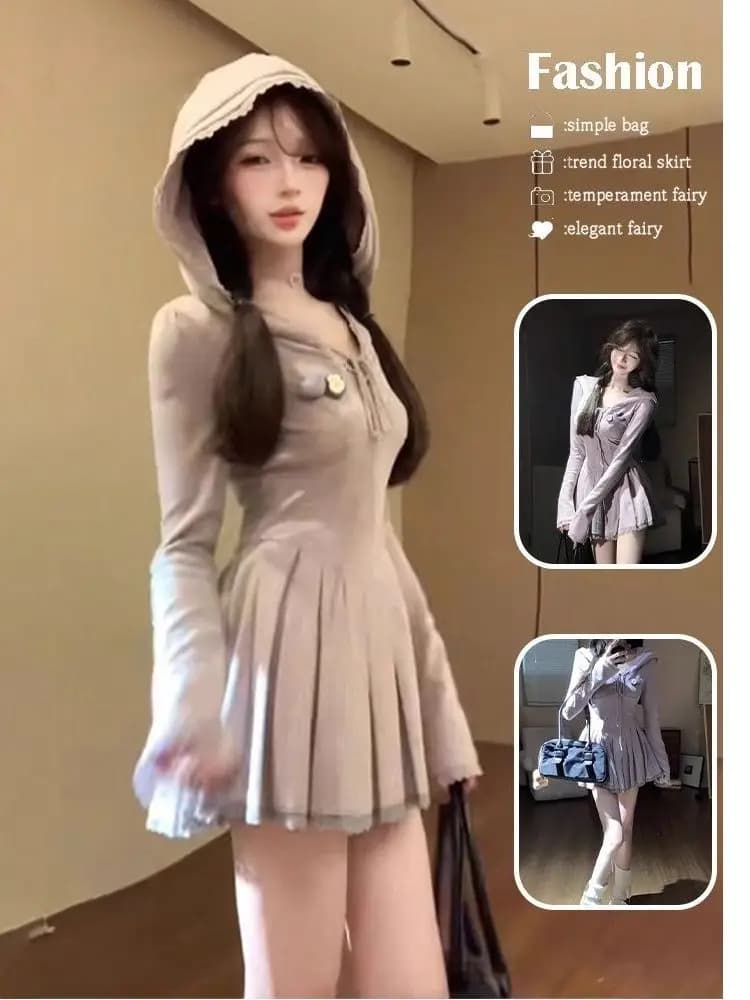 Dopamine Soft Sister Inner Wear Hooded Base Skirt Women's Autumn Winter New Waist Slim Beautiful Pleated Dress Skirt