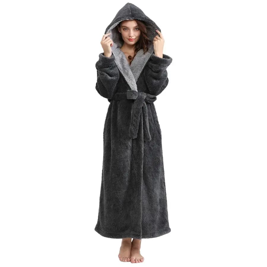 per donna con cappuccio Accappatoi lunghi morbidi e caldi a figura intera Lussuosi regali invernali in pile di peluche