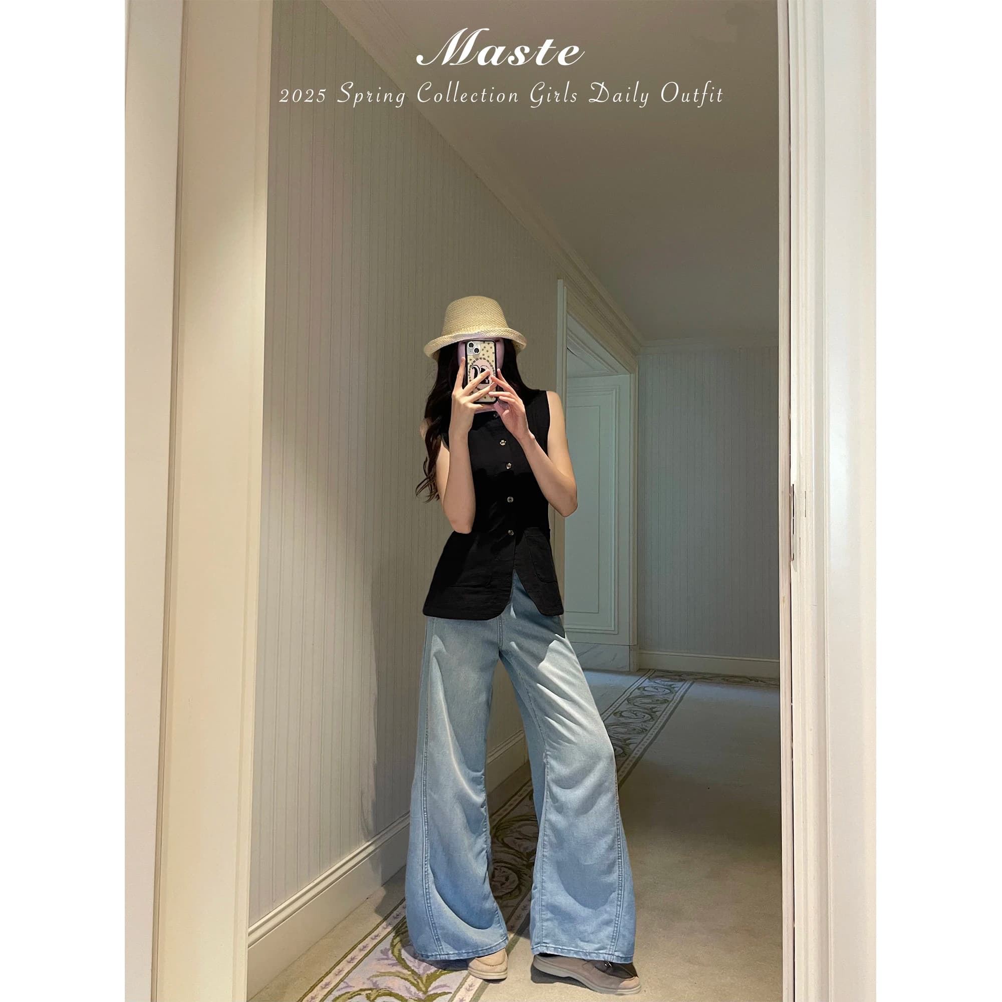 Jeans da Donna MASTE Stile Evening Breeze Estivo in Lyocell, Gamba Larga, Denim Morbido, Casual e Comodo, Vita Alta