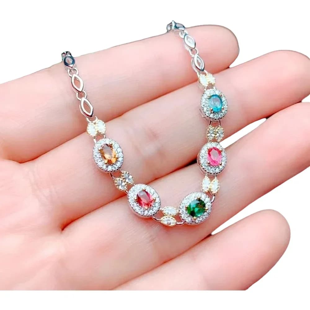 KJJEAXCMY-925 Bracciale in argento sterling da donna, gioielleria raffinata, tormalina naturale intarsiata, moda elegante, stile, braccialetto a mano con gemma