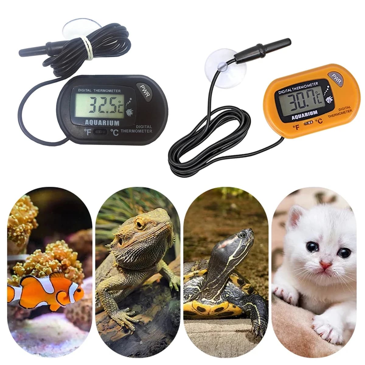 Misuratore di temperatura elettronico con display LCD da 1/5 pezzi con ventosa per acquario, acquario, scatola per tartarughe, termometro impermeabile